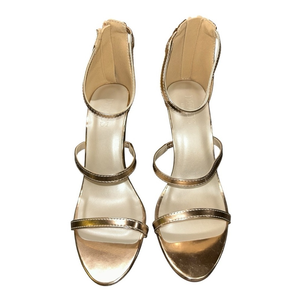 David’s Bridal Triple-Strap Gold Metallic Stiletto heels Style BACI Women’s Sz 8 - Picture 7 of 15